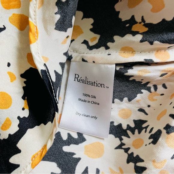 Realisation Par MEDIUM Naomi 100% silk high rise black daisy floral midi skirt - Picture 7 of 7